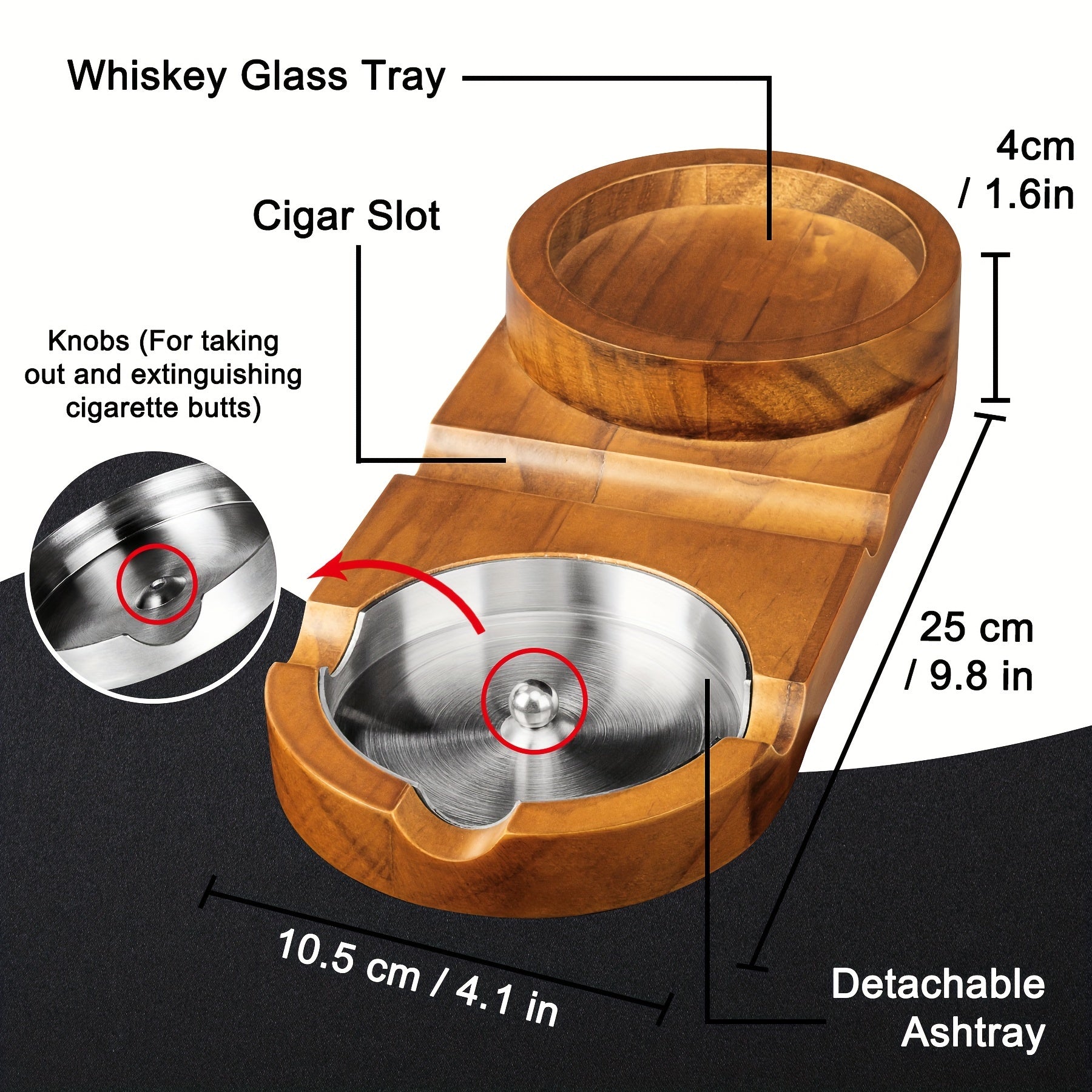 Maliben | Cigaroak Ashtray With Whiskey Holder – Luxury Wooden Bowl For Cigar Enthusiasts
