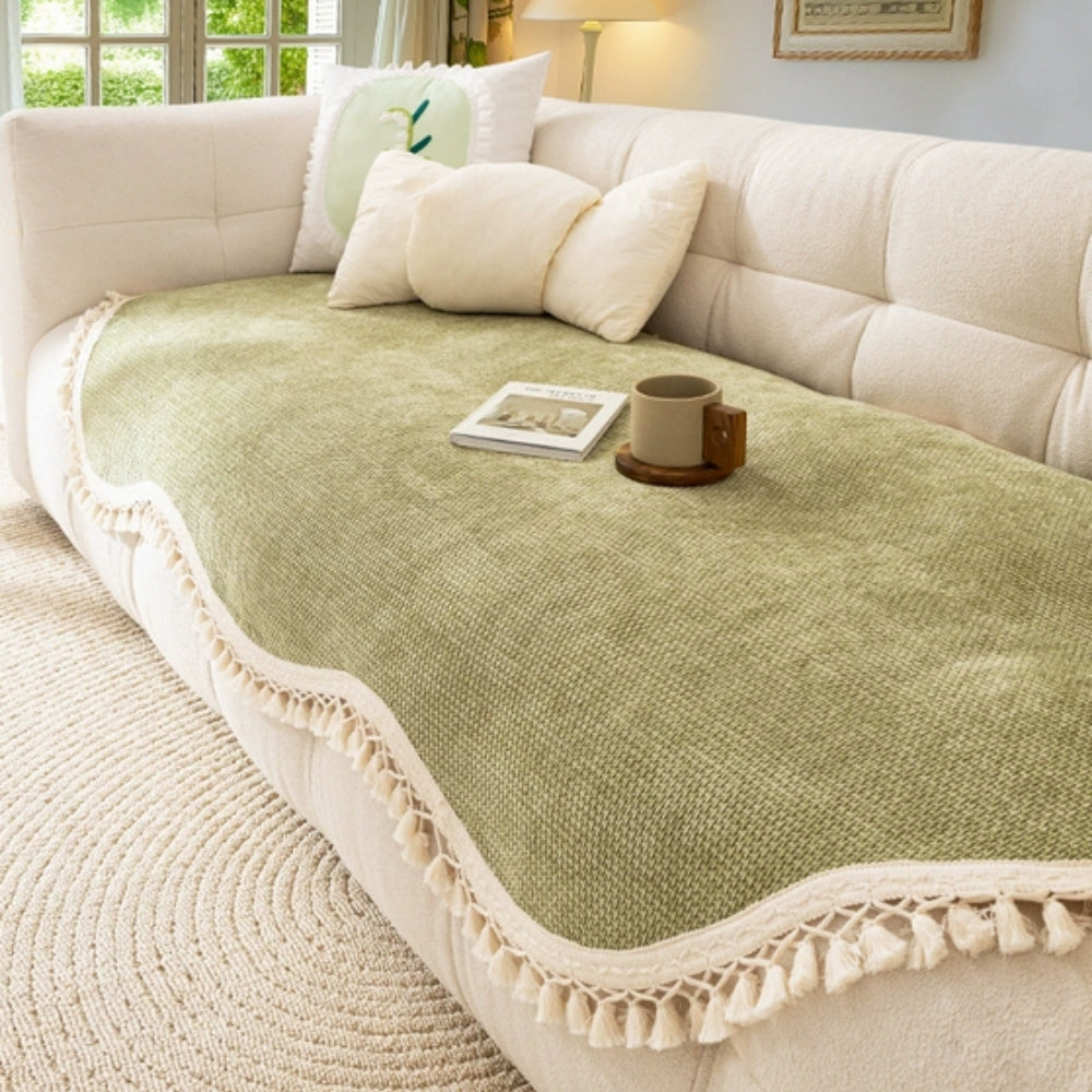 Maliben | Luxury Chenille Woven Texture Tassel Sofa Cover