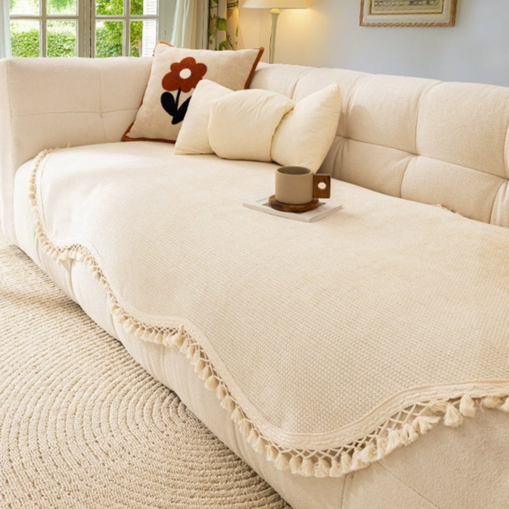 Maliben | Luxury Chenille Woven Texture Tassel Sofa Cover