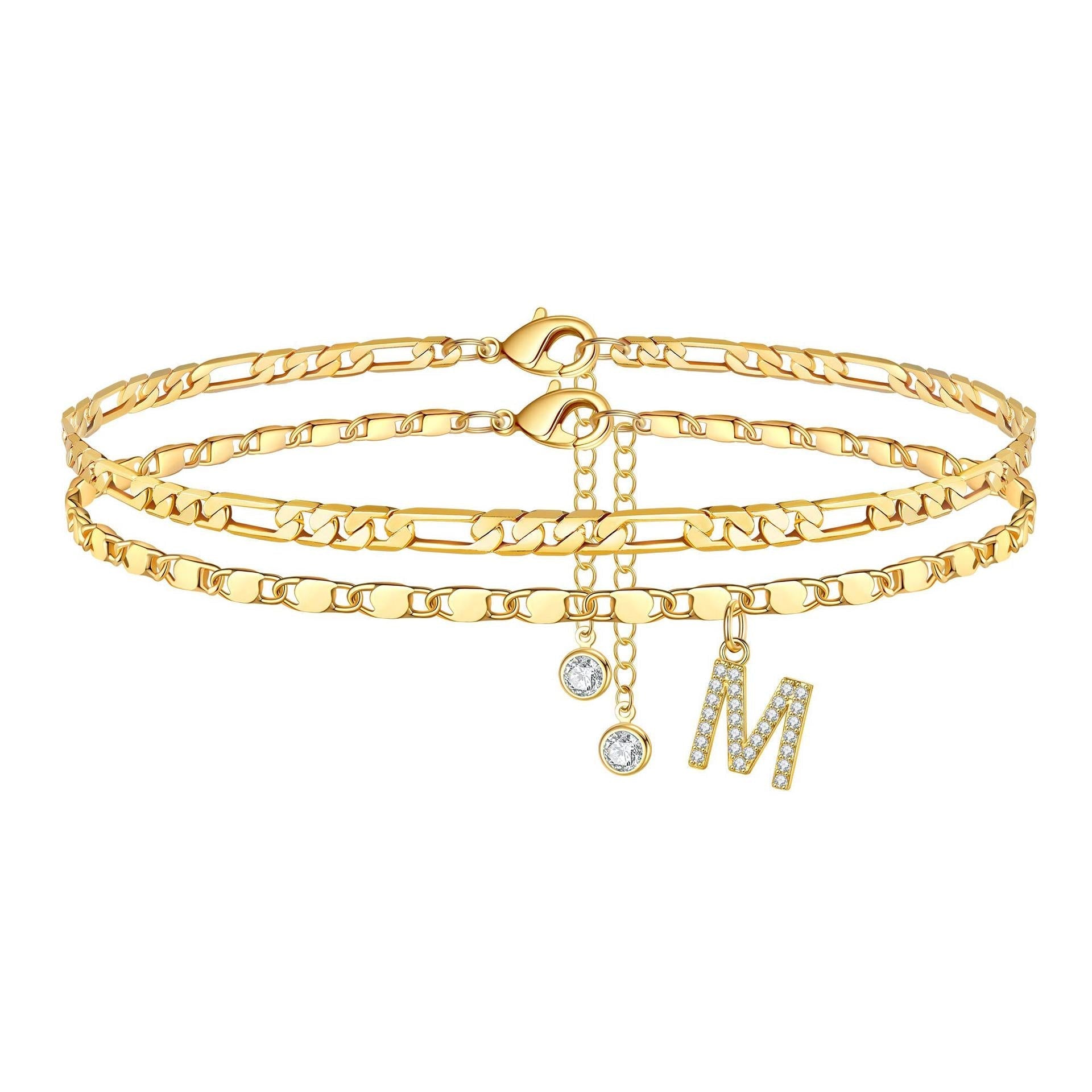 Maliben | 2pc 14k Diamond Letter Initial Anklet