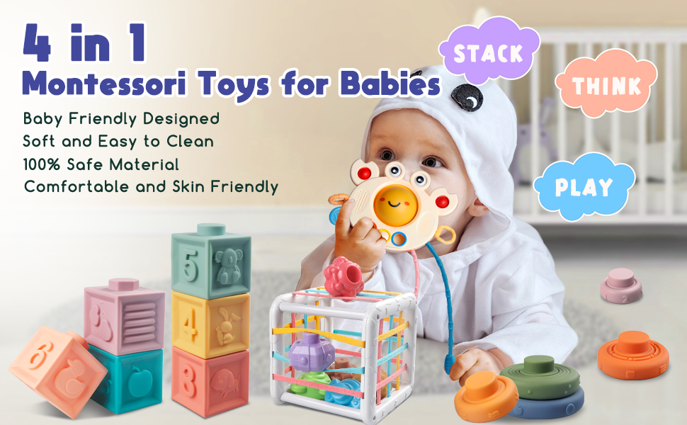 Maliben | TInysense | Montessori Baby Toy Set 4-in-1 For Sensory Development - Safe Bpa-Free Material For Children