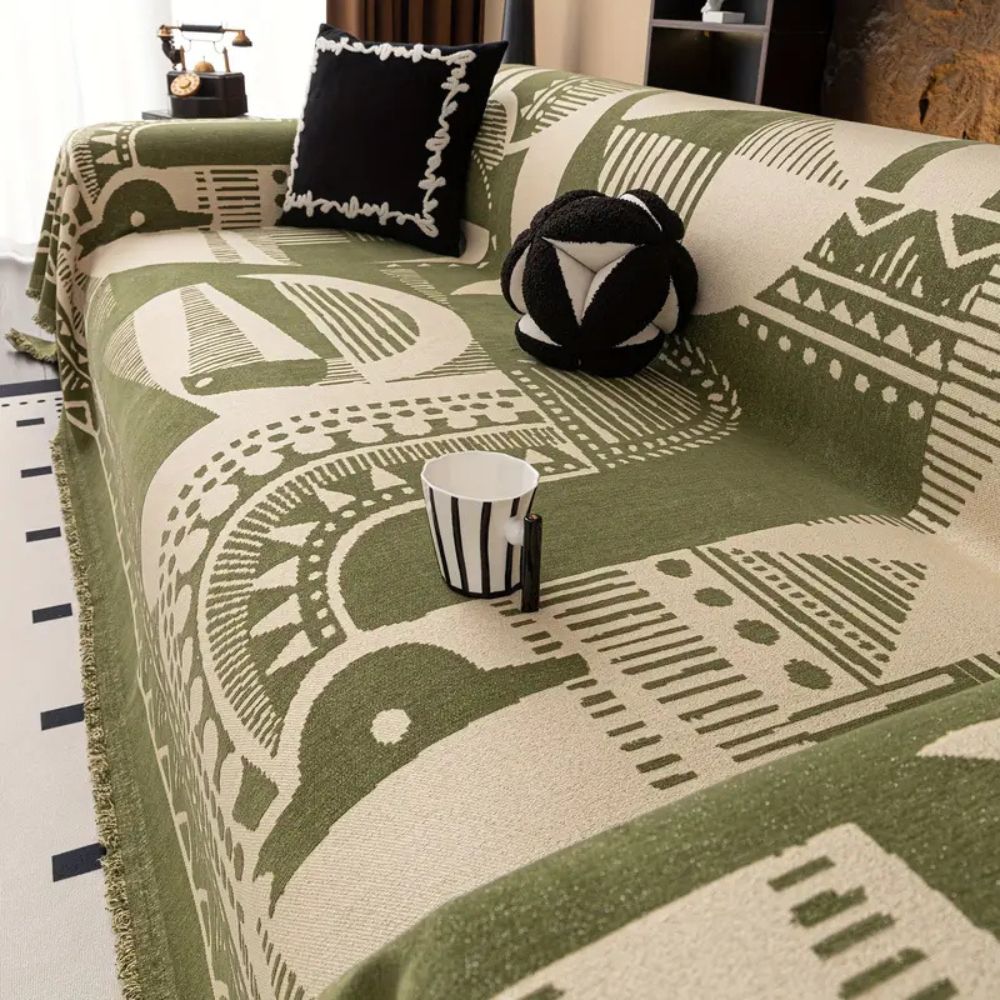 Maliben Mystic Lines Chenille Sofa Cover — Neutral Tribal Pattern