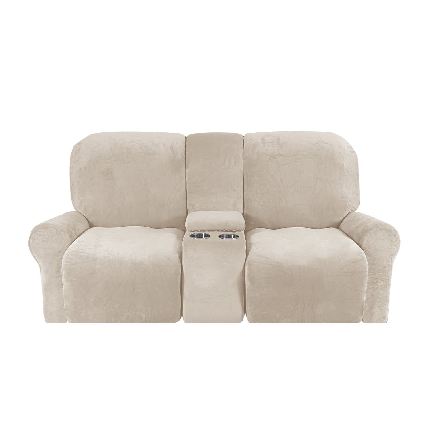Maliben | 2-Seater Recliner Sofa Cover with Cup Holders – Velvet Plush
