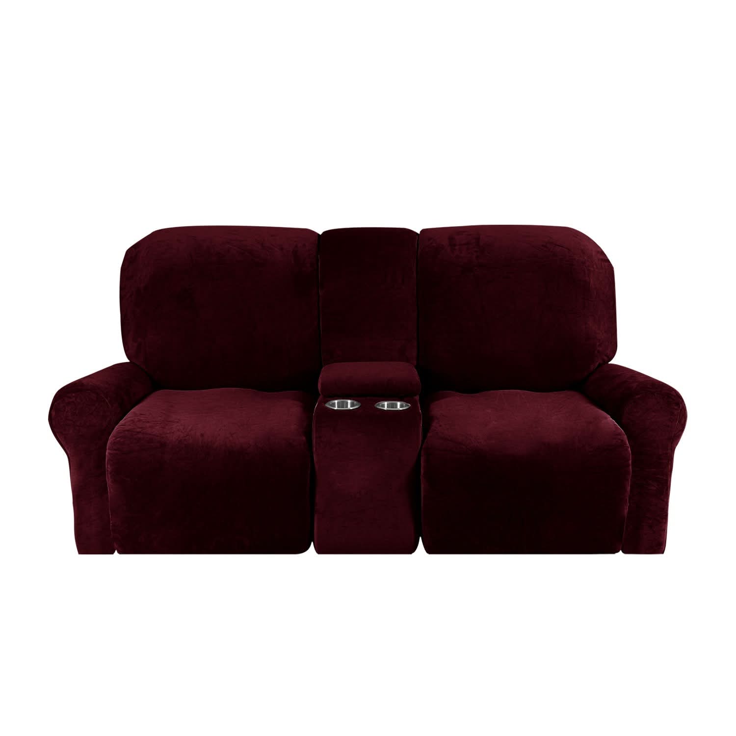Maliben | 2-Seater Recliner Sofa Cover with Cup Holders – Velvet Plush