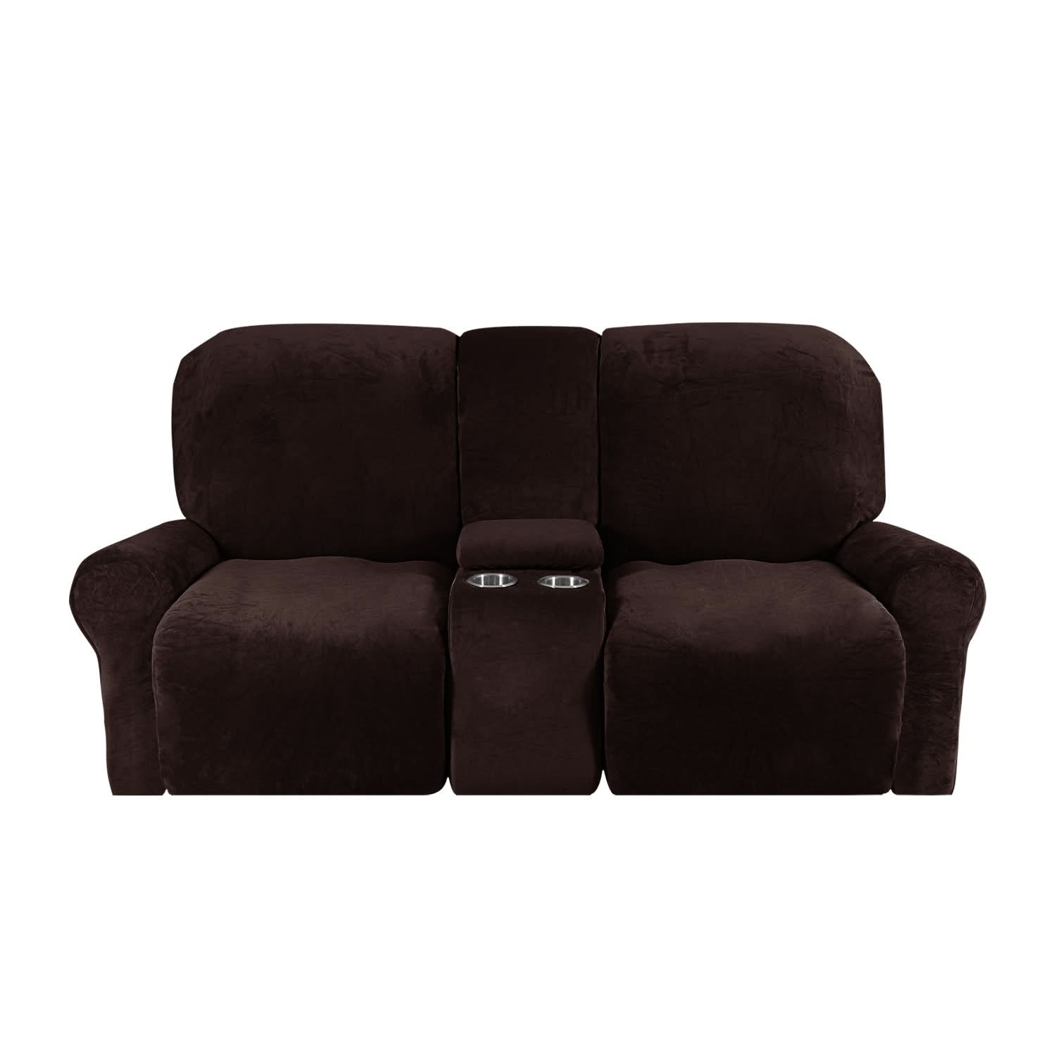 Maliben | 2-Seater Recliner Sofa Cover with Cup Holders – Velvet Plush