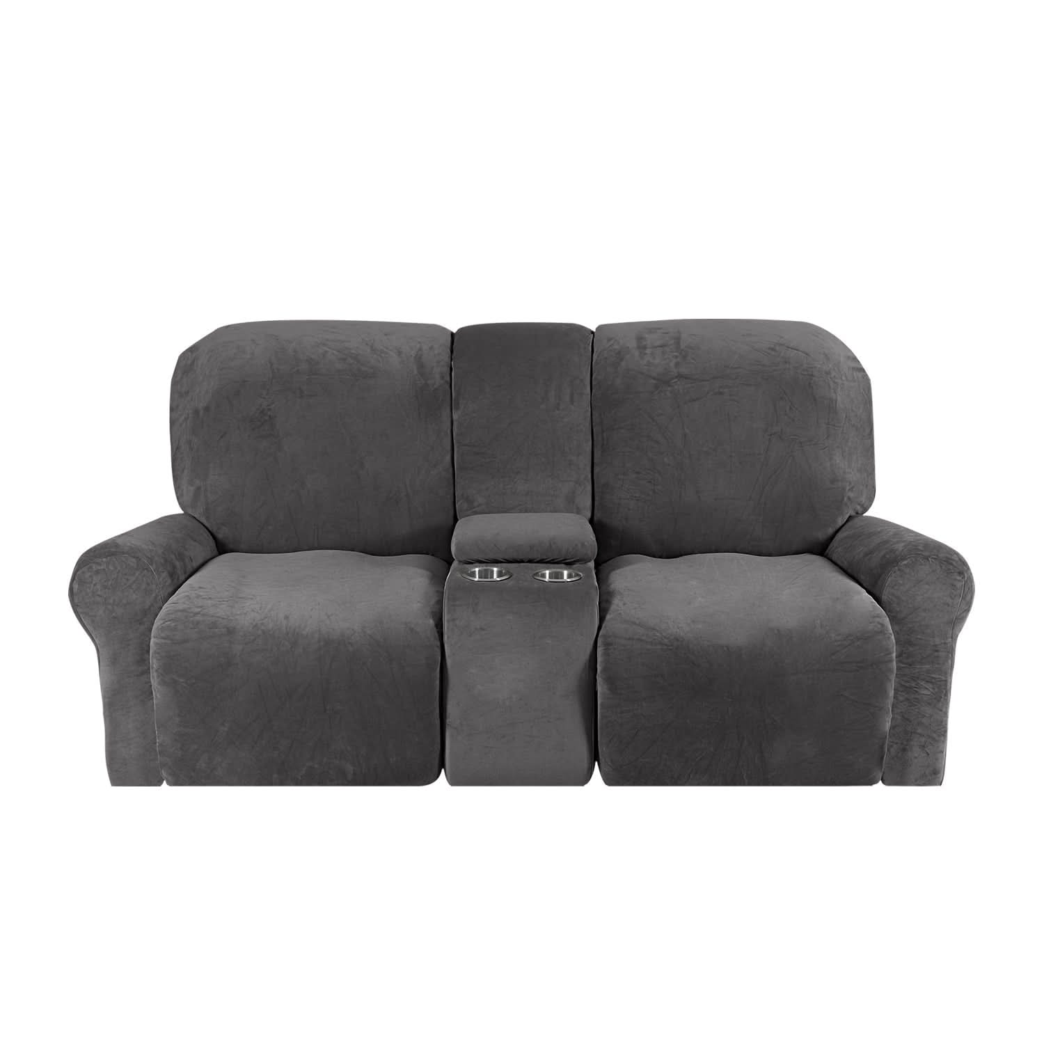 Maliben | 2-Seater Recliner Sofa Cover with Cup Holders – Velvet Plush