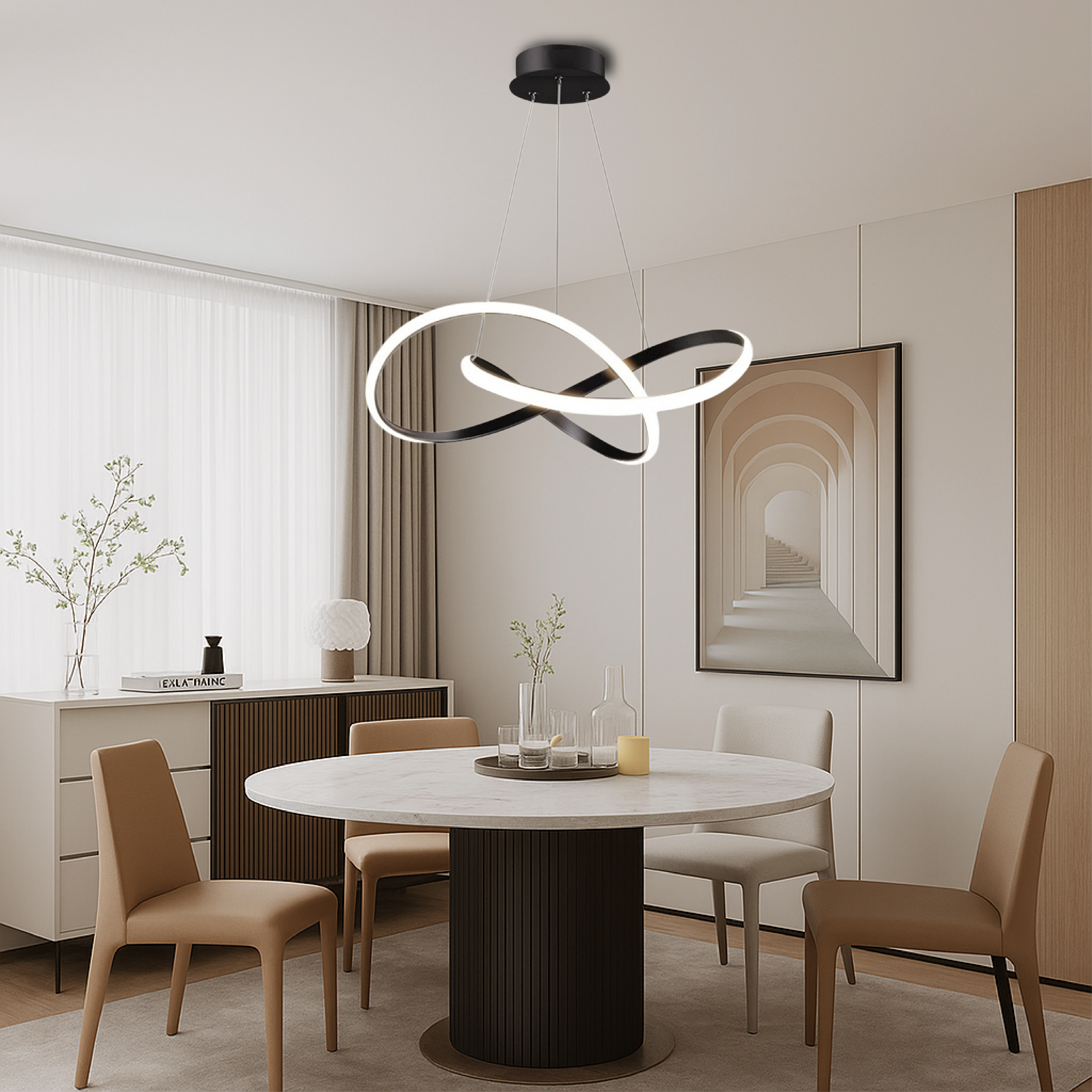 Maliben | Modern Pendant Lamp Dining Room Aluminum Black
