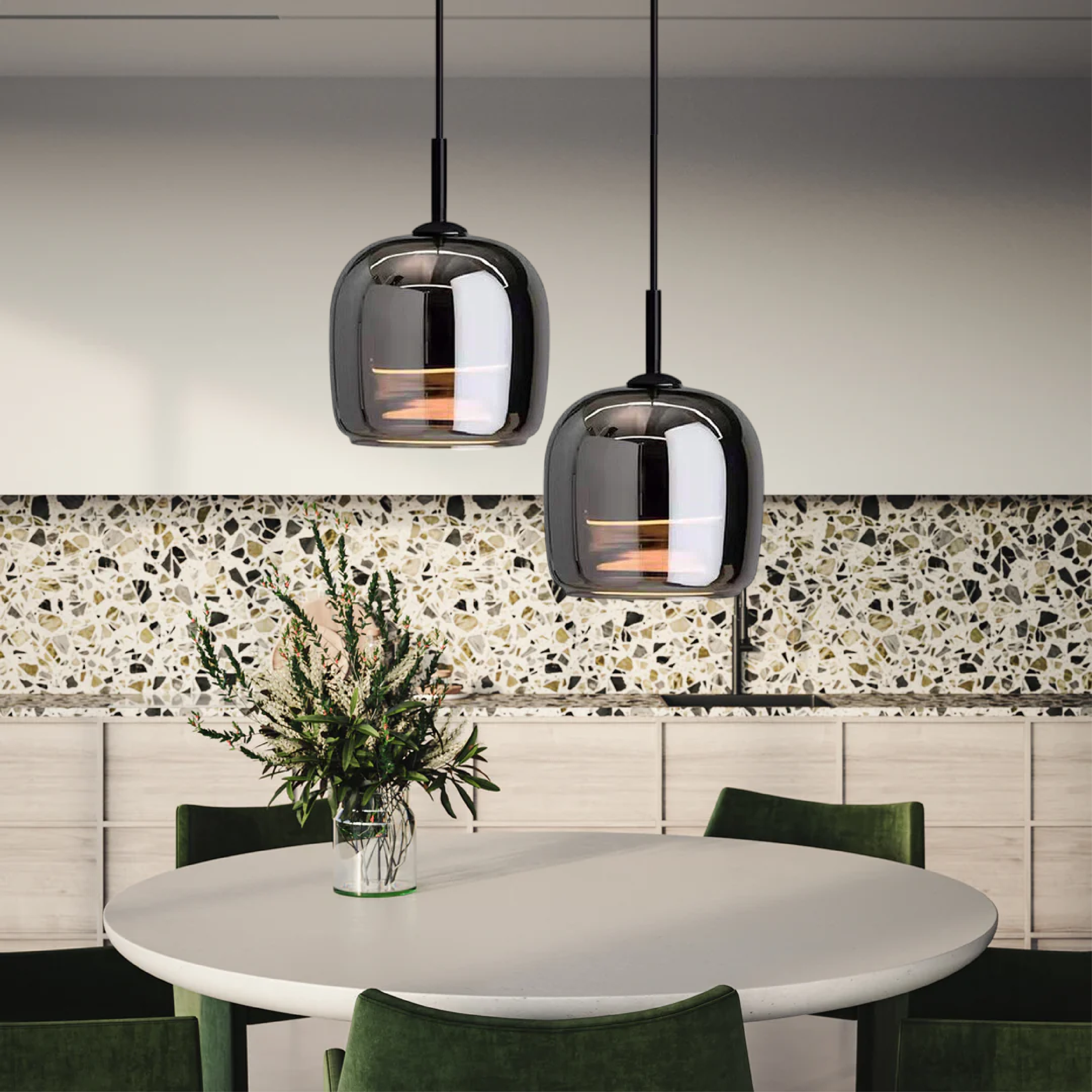 Maliben | Nordic Black Glass Pendant Light Fixture - Modern Hanging Lamp For Kitchen Island & Dining Room