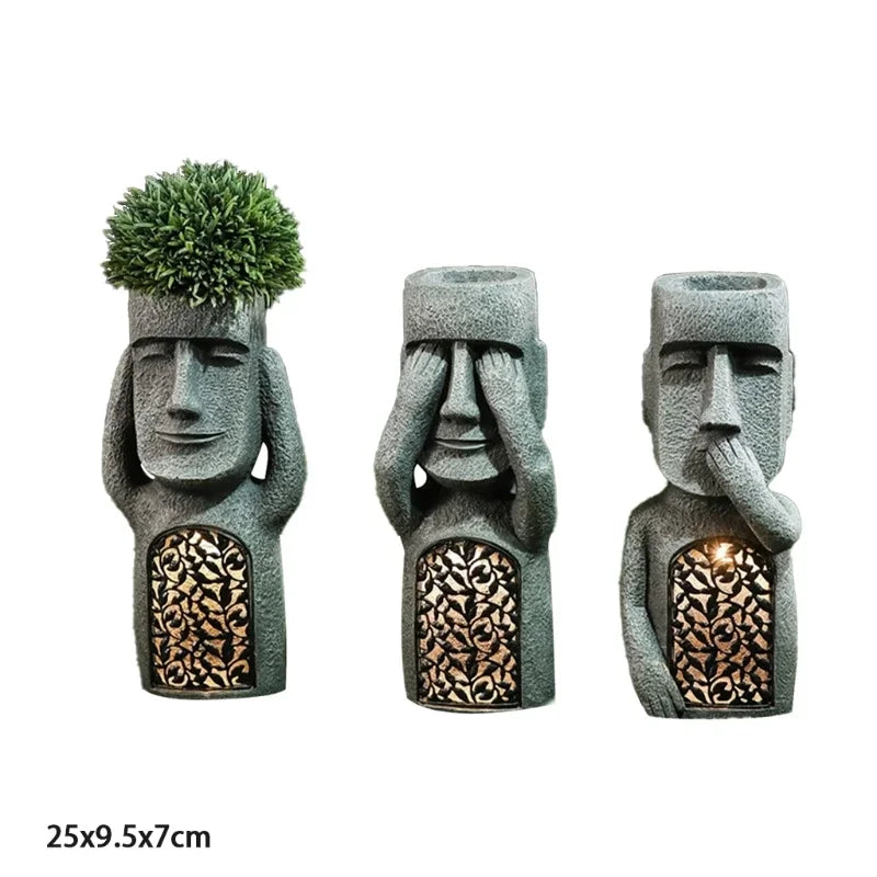 Maliben | Easter Island Flower Pot Statue With Led Light - Moaiglow