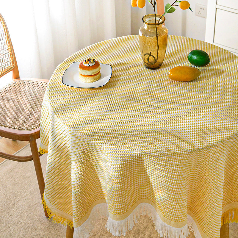 Maliben | Waffle Modern Tablecloth, Knitted Fabric Lace Coffee Cloth, Round Tablecloth, Rectangular Tablecloth