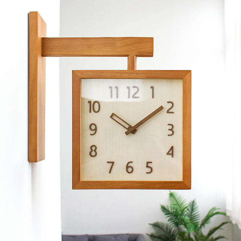 Maliben | Wall-Corner-Two-Sided Wood-Analog-Clock