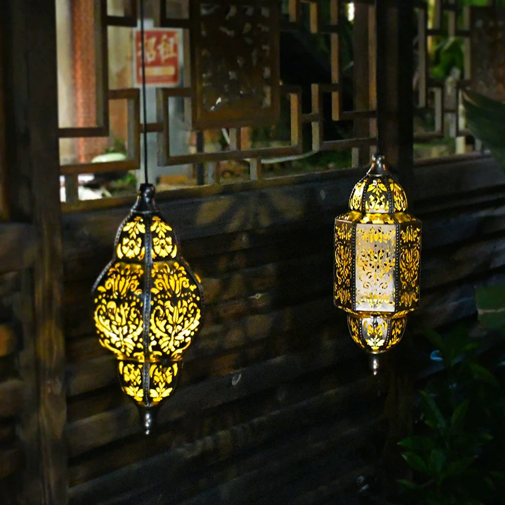 Solar Hanging Light Outdoor Hollow Baroque Projection Lamp, Waterproof Moroccan Garden Lamp