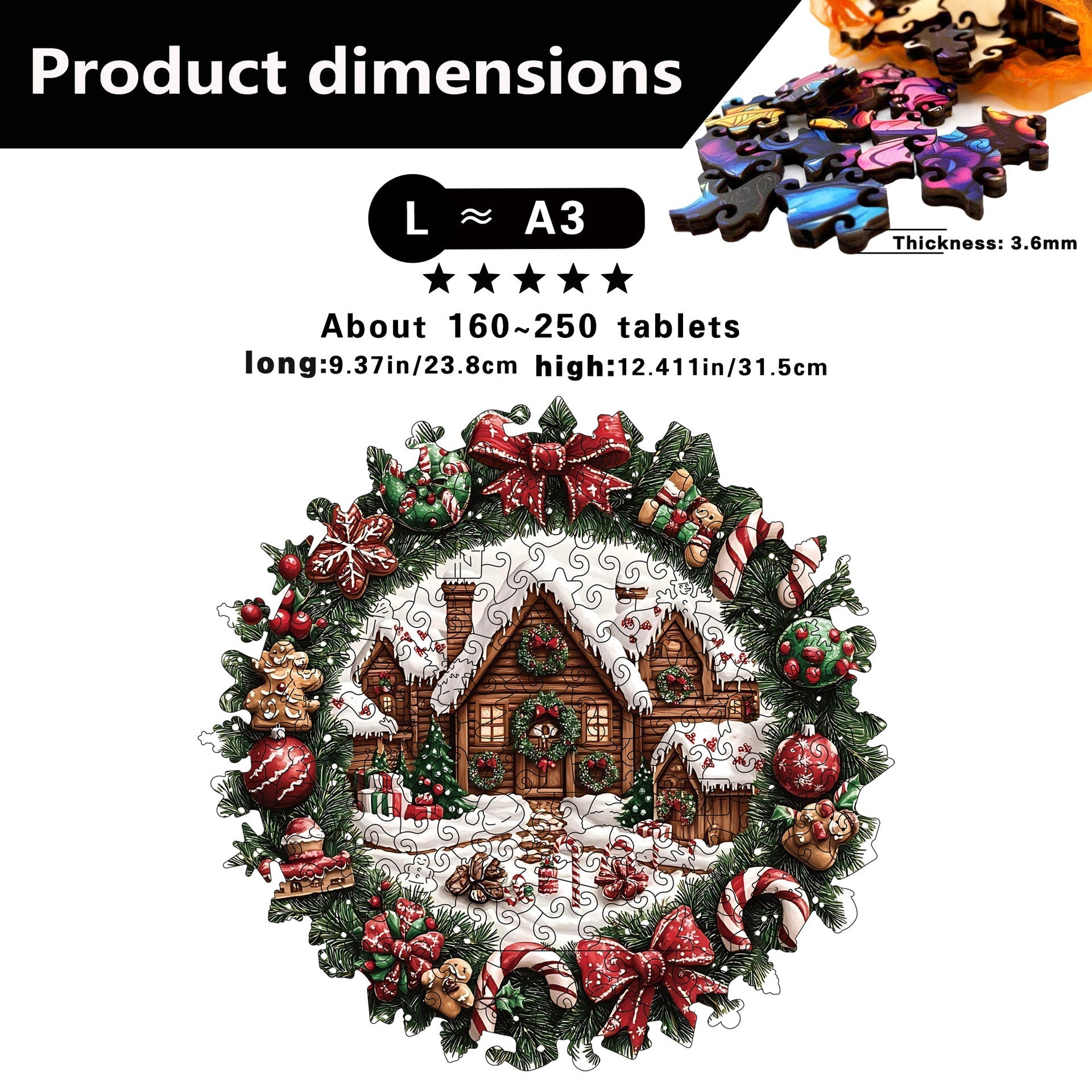 Wooden Irregular Christmas Wreath Piggy Bank Puzzle