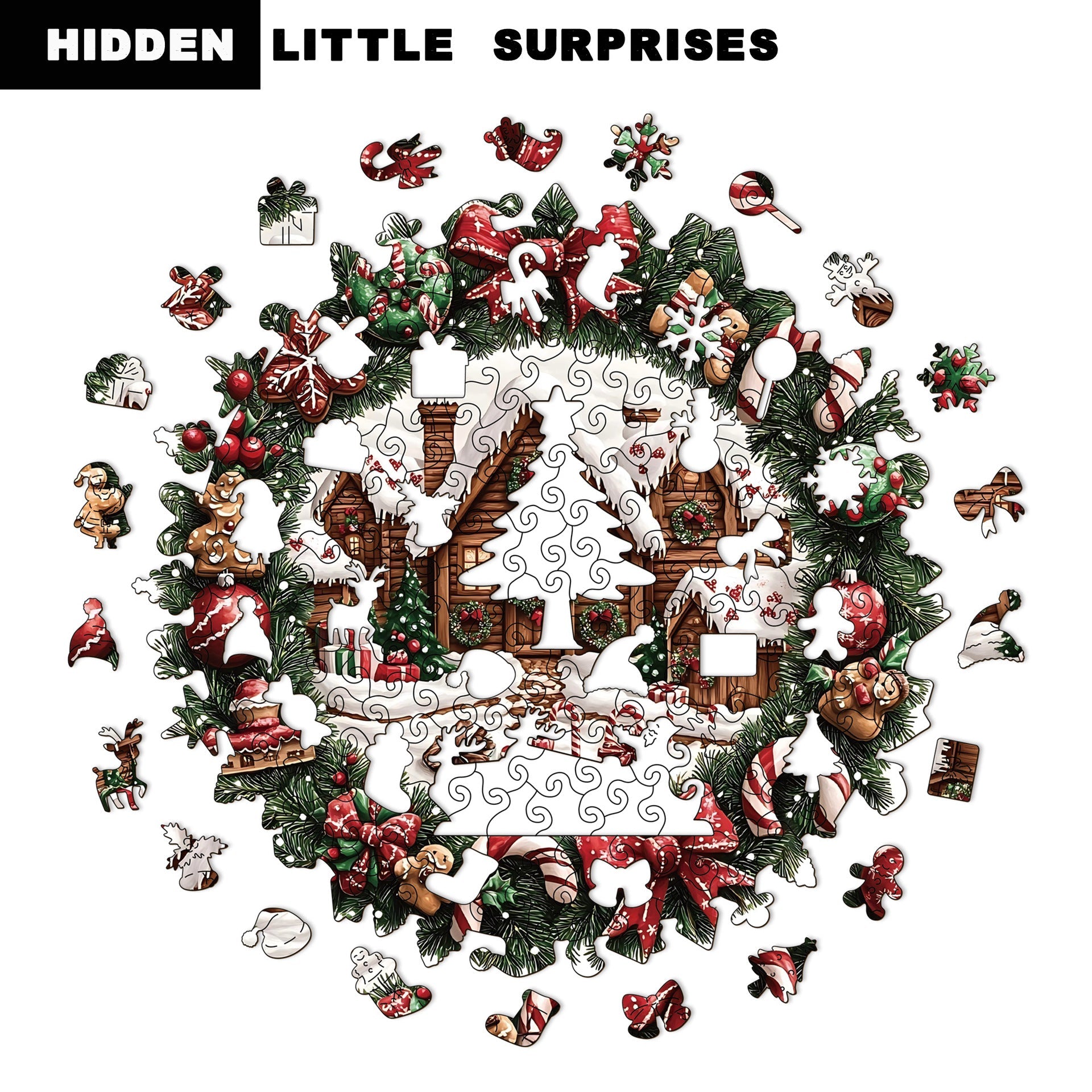 Wooden Irregular Christmas Wreath Piggy Bank Puzzle