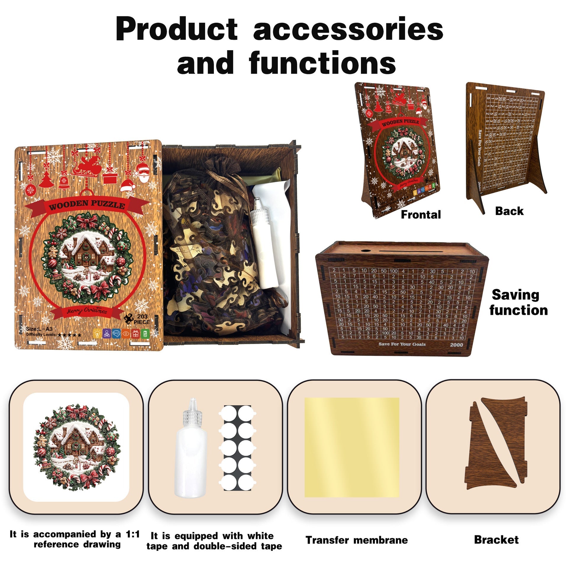 Wooden Irregular Christmas Wreath Piggy Bank Puzzle