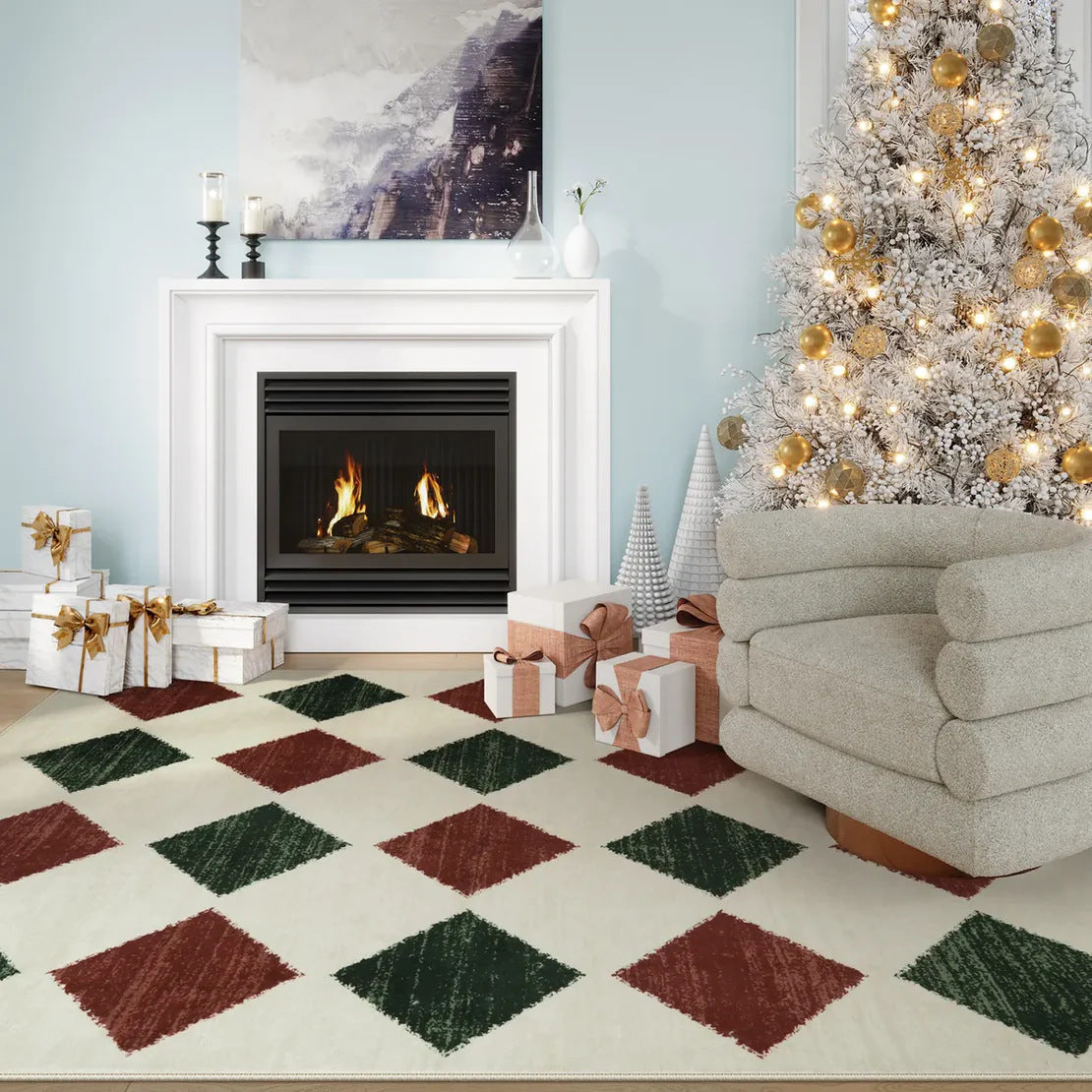 Maliben | Christmas Rug - Crystal Velvet Living Room Bedroom Non-Slip And Stain-Resistant Rug