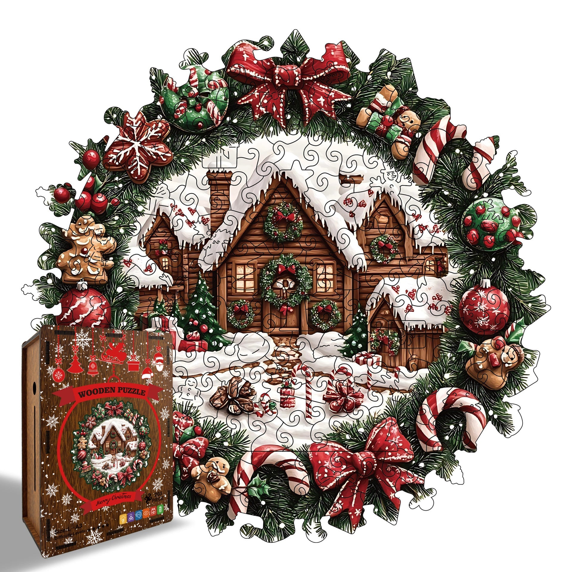 Wooden Irregular Christmas Wreath Piggy Bank Puzzle