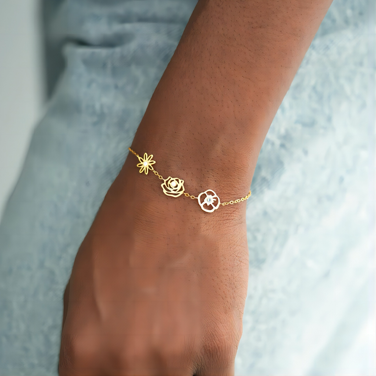 Maliben | Dainty Birth Flower & Birthstone Bracelet