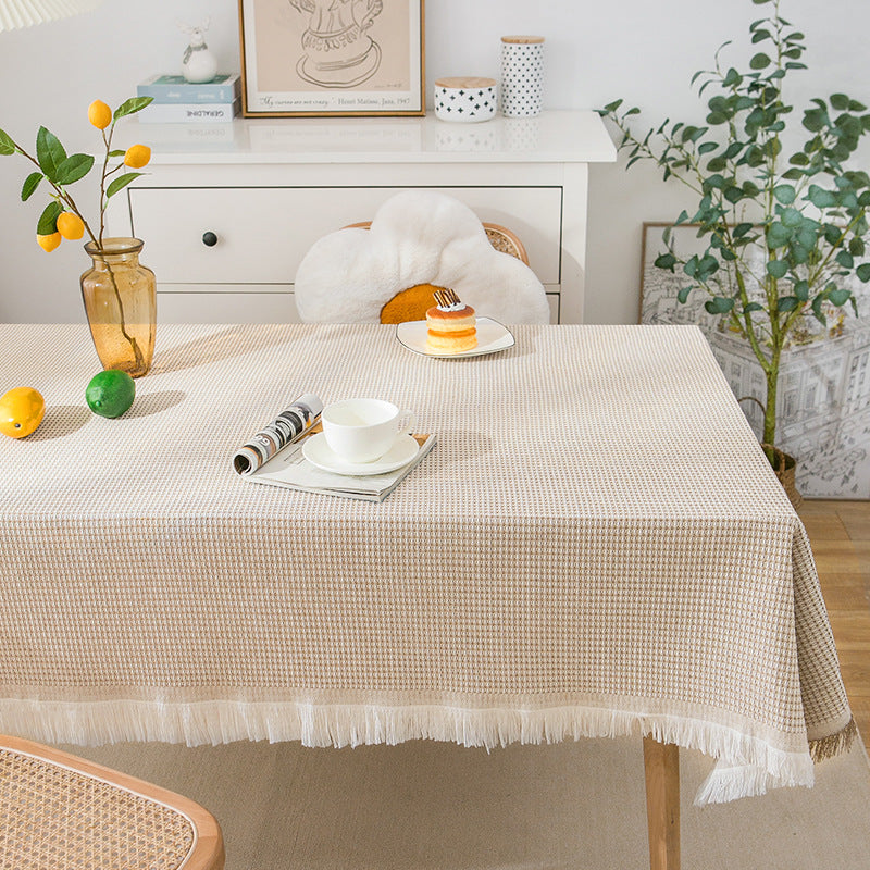Maliben | Waffle Modern Tablecloth, Knitted Fabric Lace Coffee Cloth, Round Tablecloth, Rectangular Tablecloth