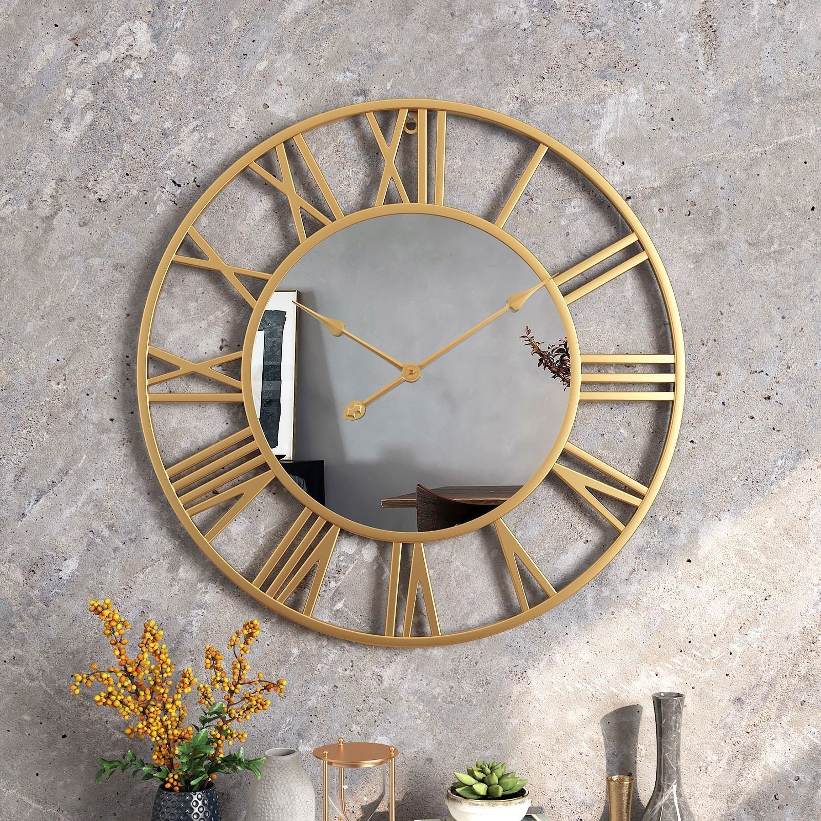 Maliben | Metal Vintage Large Size Wall Clock with Mirror 39cm