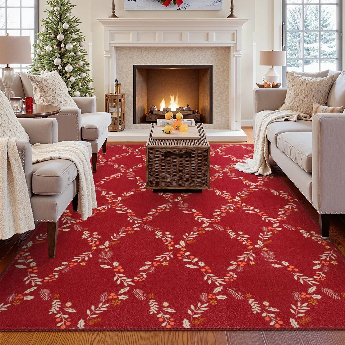 Maliben | Christmas Rug - Crystal Velvet Living Room Bedroom Non-Slip And Stain-Resistant Rug