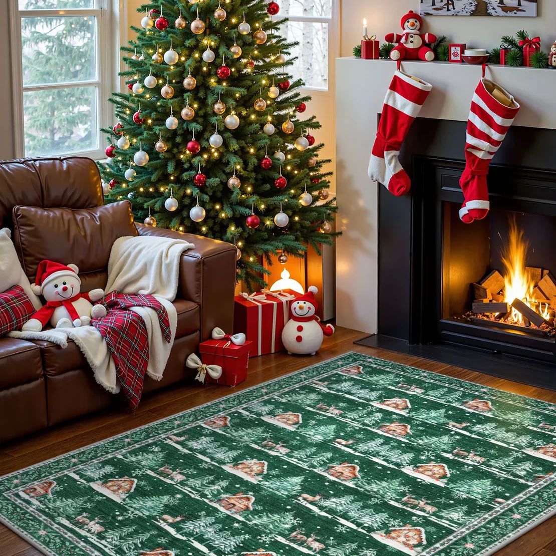 Maliben | Christmas Rug - Crystal Velvet Living Room Bedroom Non-Slip And Stain-Resistant Rug
