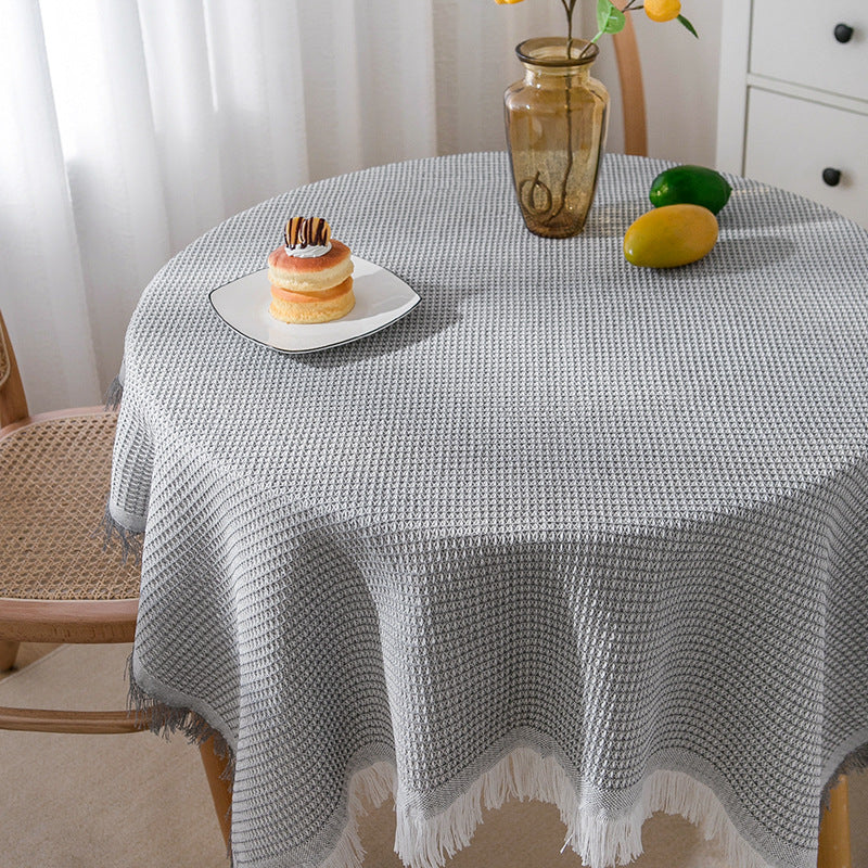 Maliben | Waffle Modern Tablecloth, Knitted Fabric Lace Coffee Cloth, Round Tablecloth, Rectangular Tablecloth