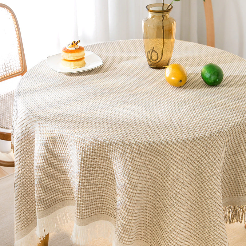 Maliben | Waffle Modern Tablecloth, Knitted Fabric Lace Coffee Cloth, Round Tablecloth, Rectangular Tablecloth