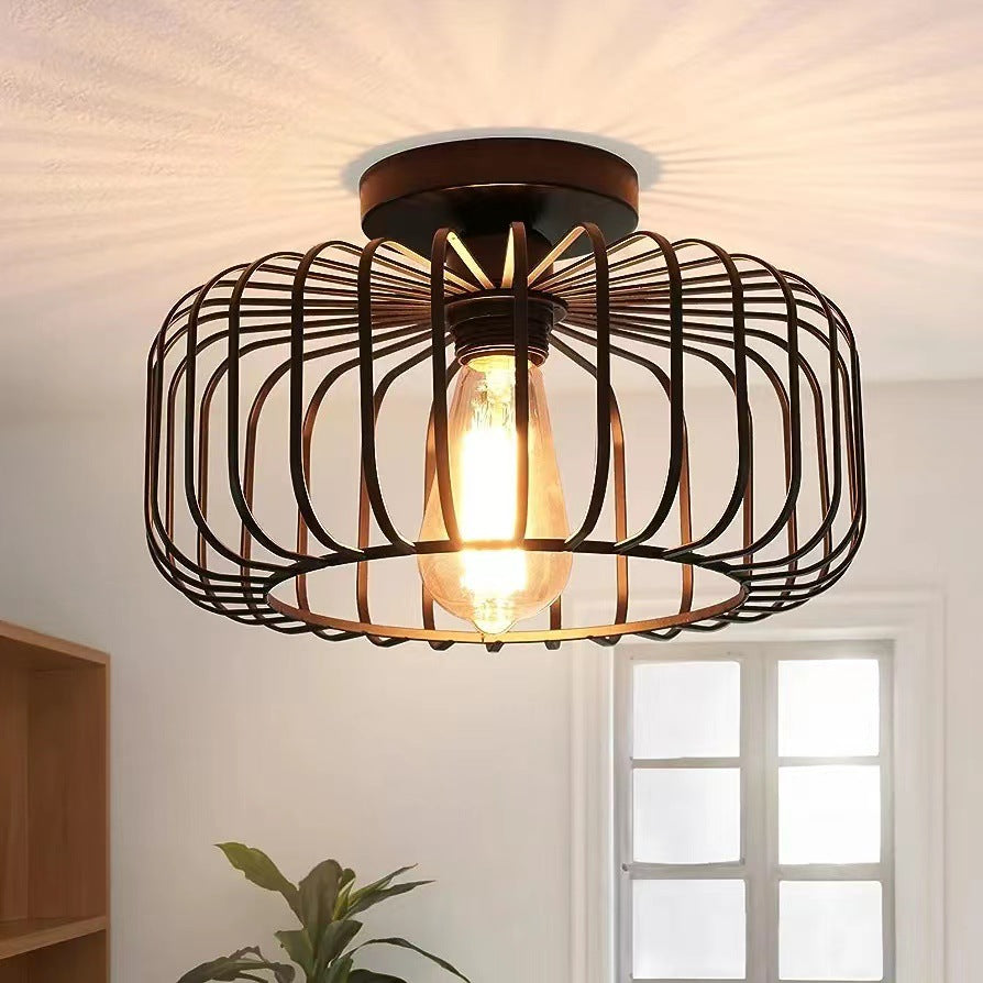 Maliben | Modern Industrial Birdcage Ceiling Lamp Black