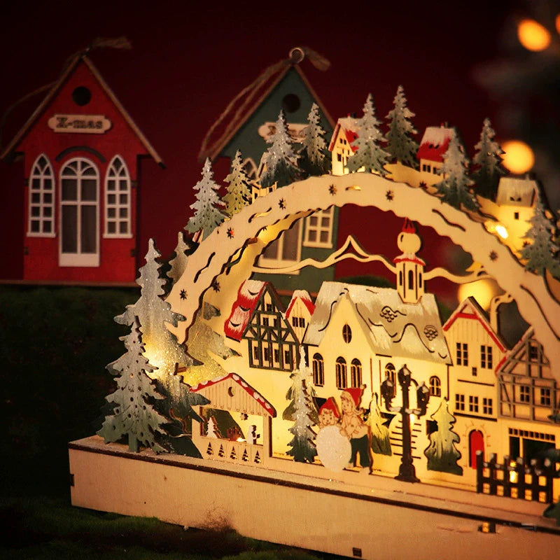 Wooden Led Christmas Village Decoration
