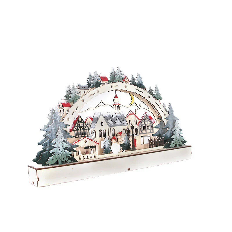 Wooden Led Christmas Village Decoration