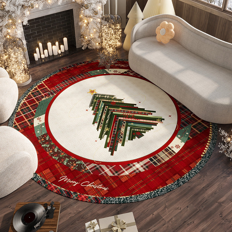 Maliben | Christmas Rug - Living Room Red Festive Carpet Absorbent Non-Slip
