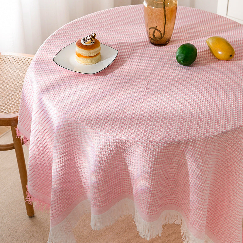 Maliben | Waffle Modern Tablecloth, Knitted Fabric Lace Coffee Cloth, Round Tablecloth, Rectangular Tablecloth