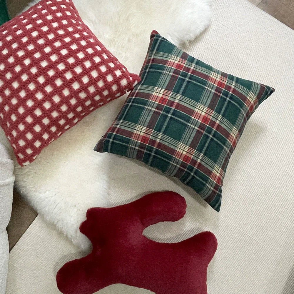 Red Green Plaid Christmas Throw Pillow