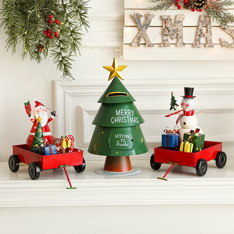 Christmas Iron Sleigh Train Decoration — Festive Holiday Desktop Ornament
