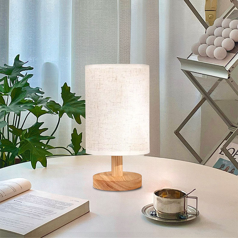 Usb Solid Wood Fabric Table Lamp