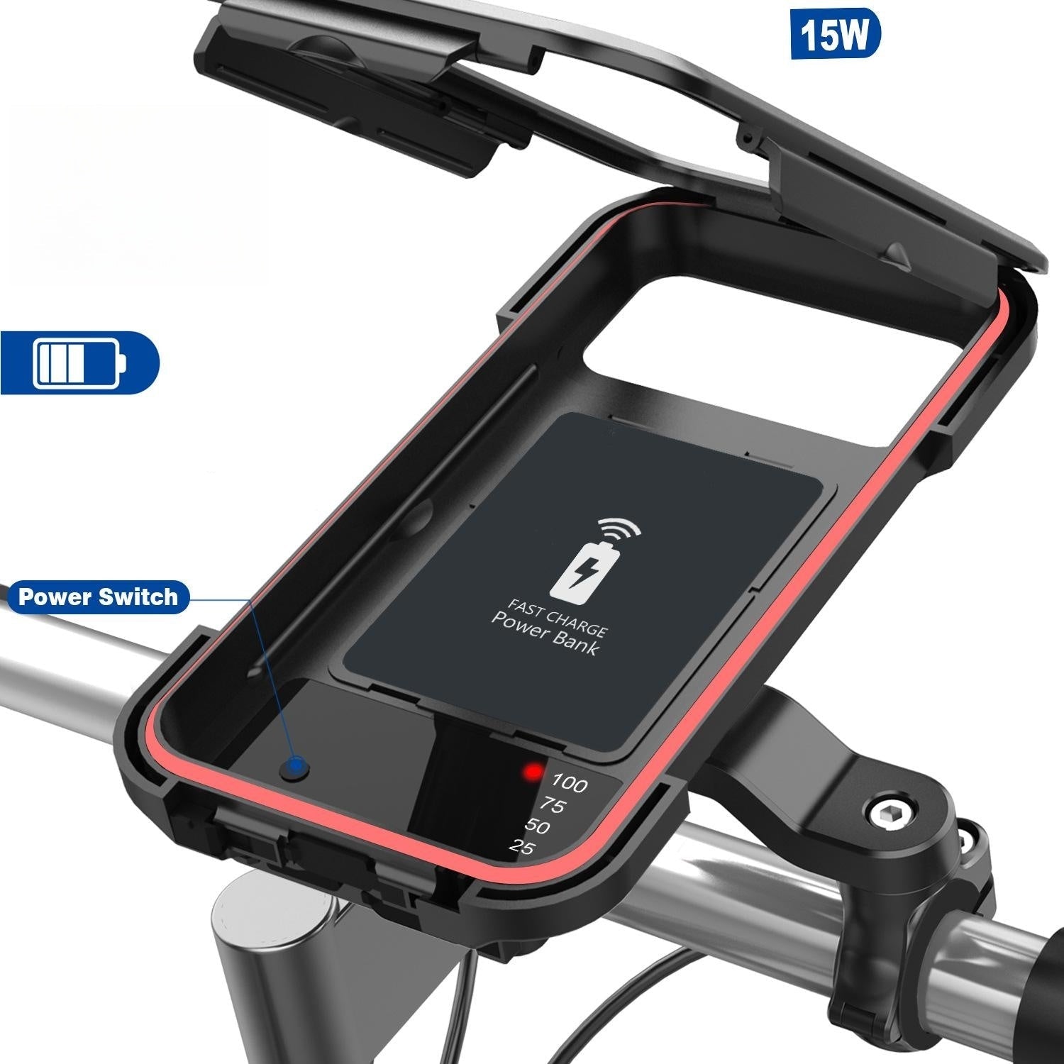 Maliben Bike Phone Mount with Power Bank — 15W, Waterproof