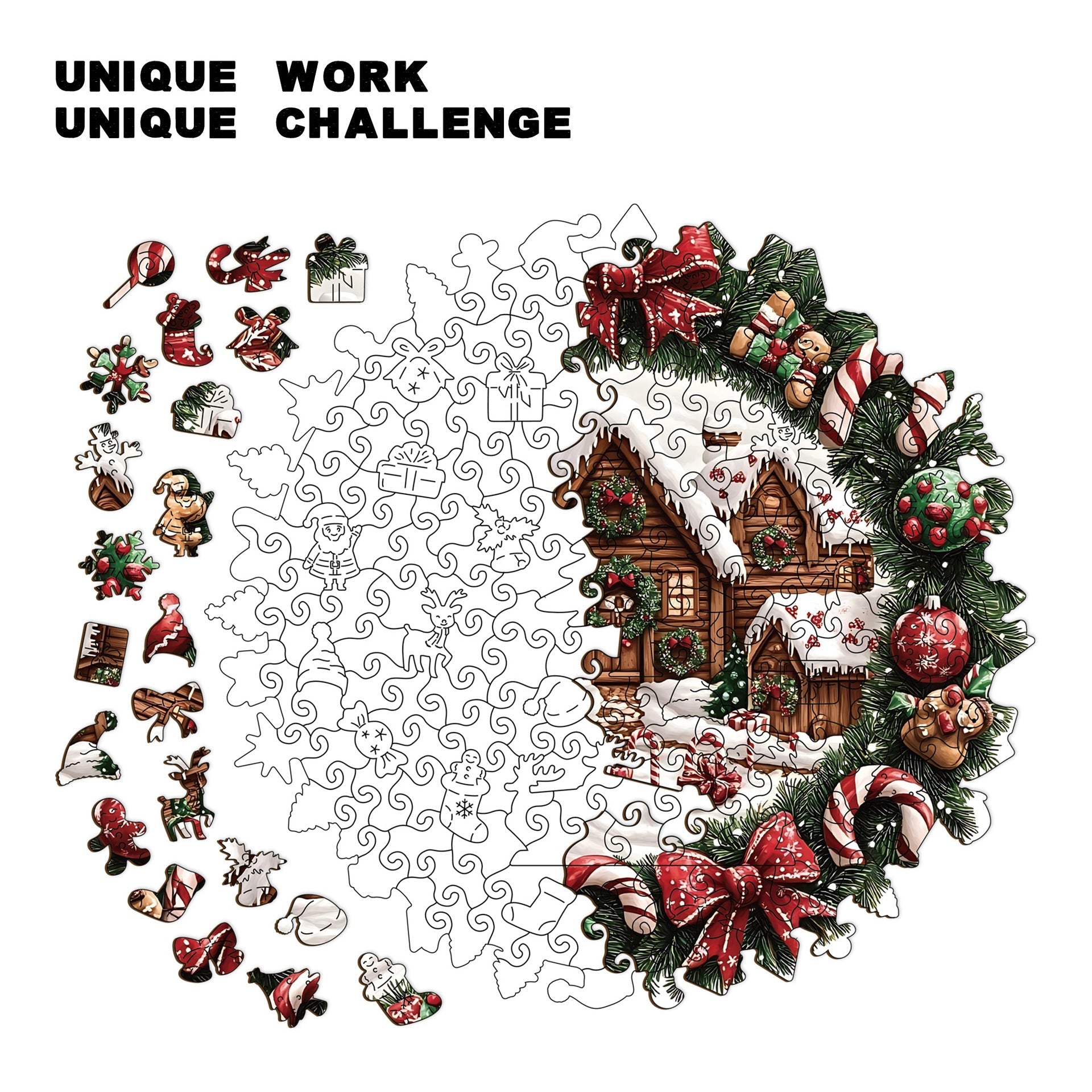 Wooden Irregular Christmas Wreath Piggy Bank Puzzle