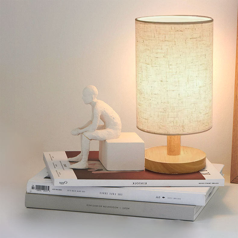 Usb Solid Wood Fabric Table Lamp