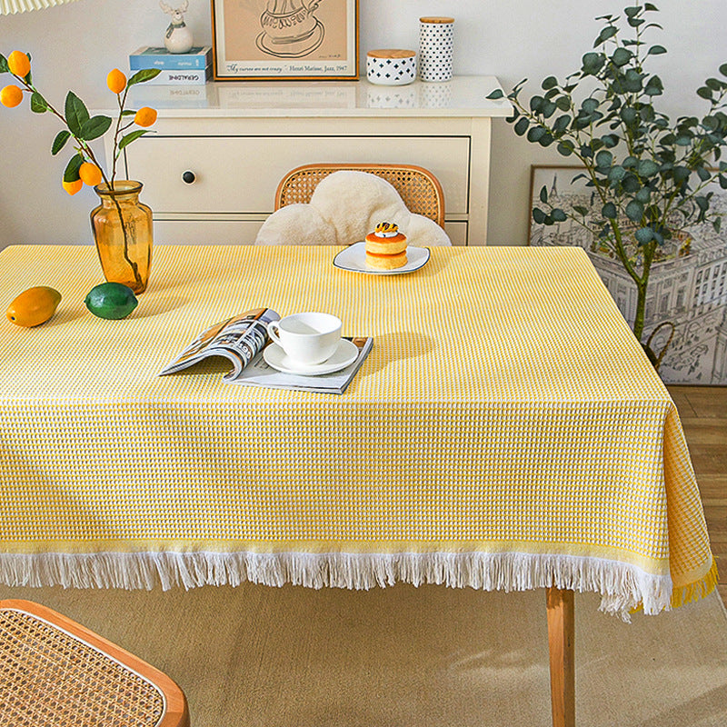 Maliben | Waffle Modern Tablecloth, Knitted Fabric Lace Coffee Cloth, Round Tablecloth, Rectangular Tablecloth
