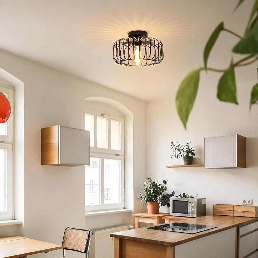 Maliben | Modern Industrial Birdcage Ceiling Lamp Black