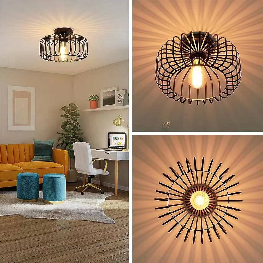 Maliben | Modern Industrial Birdcage Ceiling Lamp Black