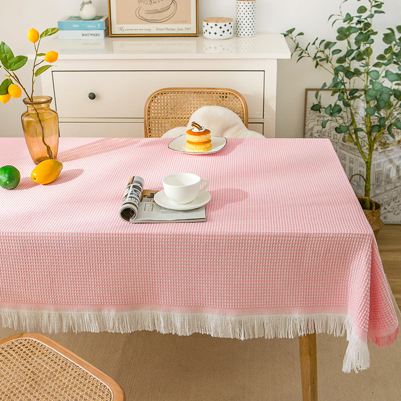 Maliben | Waffle Modern Tablecloth, Knitted Fabric Lace Coffee Cloth, Round Tablecloth, Rectangular Tablecloth