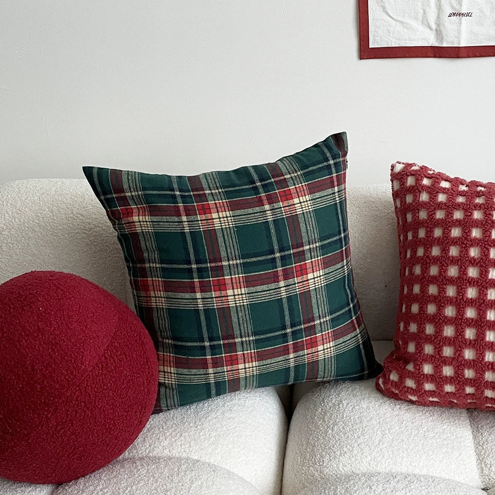 Red Green Plaid Christmas Throw Pillow