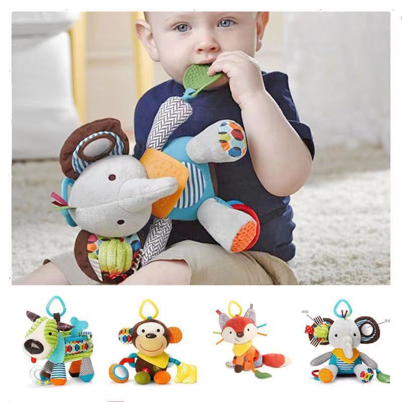 Maliben | Sensory Baby Plush Toy With Rattle And Silicone Attachment For Teething