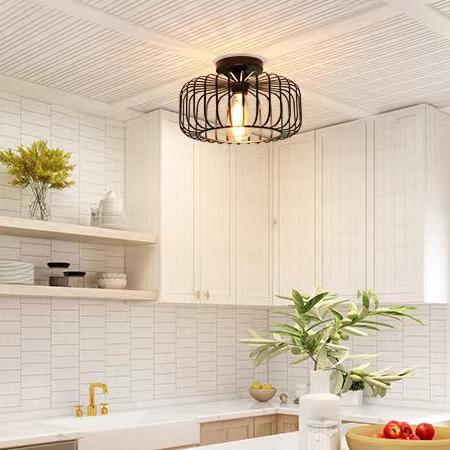 Maliben | Modern Industrial Birdcage Ceiling Lamp Black