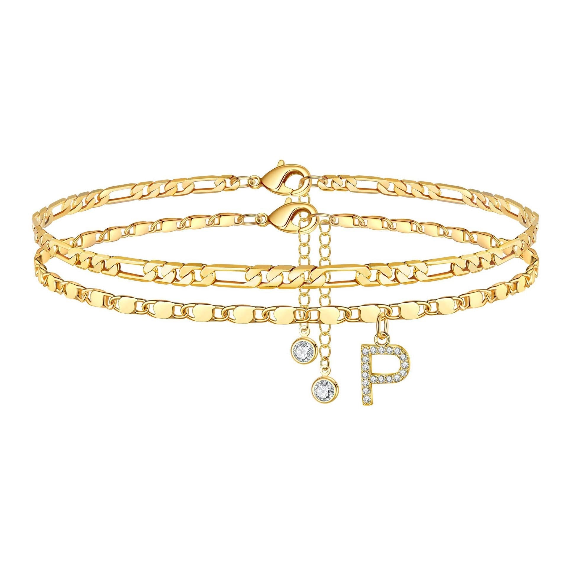 Maliben | 2pc 14k Diamond Letter Initial Anklet