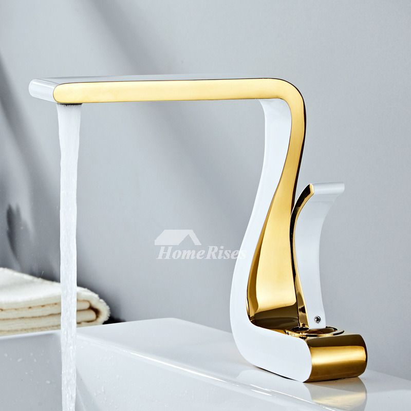 Maliben | Polished Gold Bathroom Sink Faucets Single Handle Luxury Brass White Modern One Hole