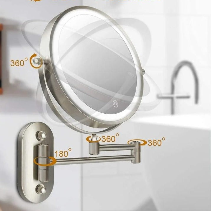 Maliben | Led Magnifying Mirror | Rechargeable | Cosmetics & Bathroom | Chrome Silver