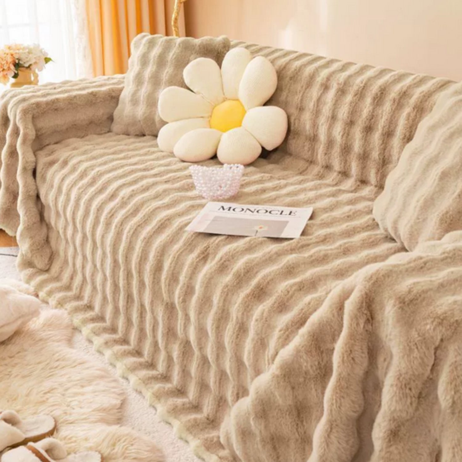 Maliben | Rabbit Faux Fur Blanket Soft Sofa Cover